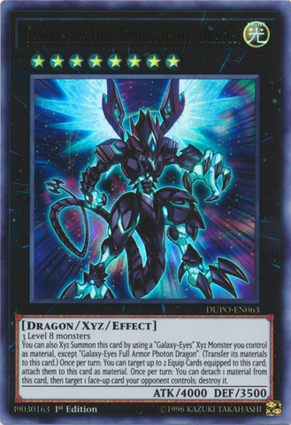 An Ultra Rare "Galaxy-Eyes Full Armor Photon Dragon" card from the Yugioh Set: Duel Power.
