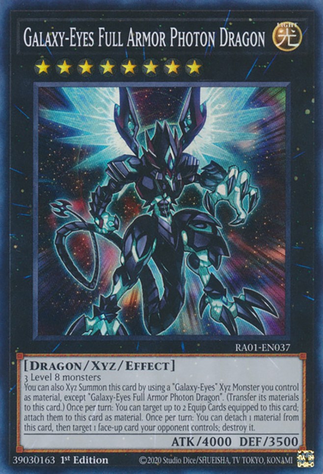 A Super Rare "Galaxy-Eyes Full Armor Photon Dragon" card from the Yugioh Set: Rarity Collection 1 (RA01).