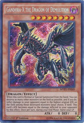 A Secret Rare "Gandora-X the Dragon of Demolition" card from the Yugioh Set: The Dark Side of Dimensions: Movie Pack Secret Edition.