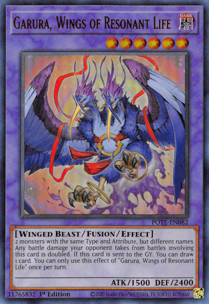 An Ultra Rare "Garura, Wings of Resonant Life" from the Yugioh Set: Power of the Elements (POTE).