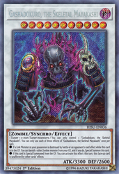 A Secret Rare "Gashadokuro, the Skeletal Mayakashi" card from the Yugioh Set: The Hidden Summoners (HISU).