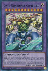 A Super Rare "Gate Guardians Combined" card from the Yugioh Set: Maze of Memories.