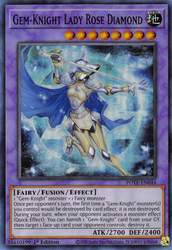 A Super Rare "Gem-Knight Lady Rose Diamond" card from the Yugioh Set: Power of the Elements (POTE).