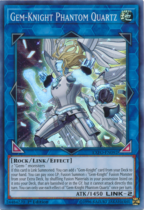 A Super Rare "Gem-Knight Phantom Quartz" card from the Yugioh Set: Extreme Force (EXFO).