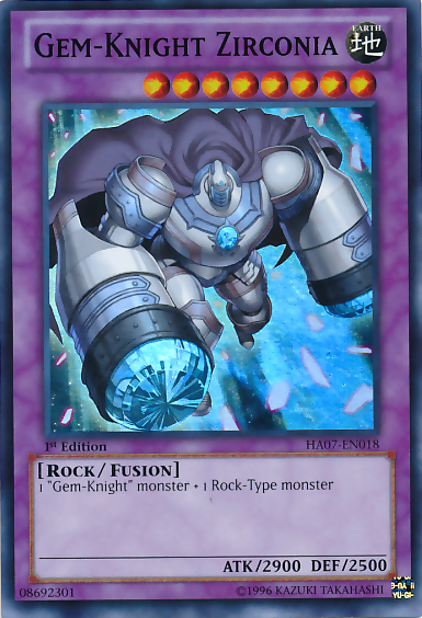 A Super Rare "Gem-Knight Zirconia" card from the Yugioh Set: Hidden Arsenal 7: Knight of Stars (HA07).
