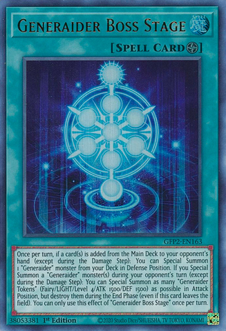  An Ultra Rare "Generaider Boss Stage" card from the Yugioh Set: Ghosts From the Past: The 2nd Haunting (GFP2).