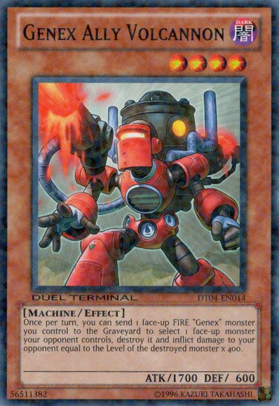 A Duel Terminal Common "Genex Ally Volcannon" card from the Yugioh Set: Duel Terminal 4 (DT04).