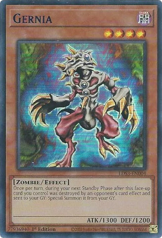 An Ultra Rare Blue "Gernia" card from the Yugioh Set: Legendary Duelists: Season 3.