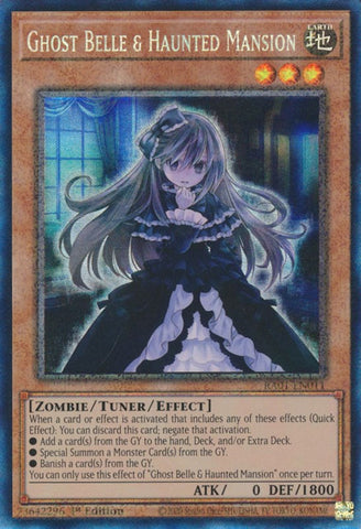 A Prismatic Collector's Rare "Ghost Belle & Haunted Mansion" card from the Yugioh Set: Rarity Collection 1 (RA01).
