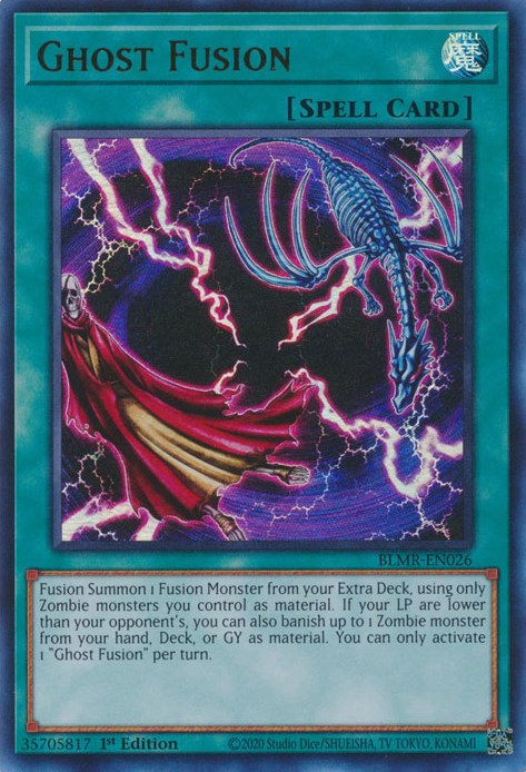 An Ultra Rare "Ghost Fusion" card from the Yugioh Set: Battles of Legend: Monstrous Revenge.