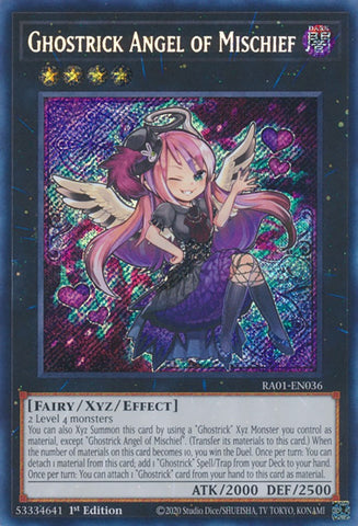 A Super Rare "Ghostrick Angel of Mischief" card from the Yugioh Set: Rarity Collection 1 (RA01).