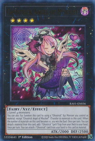 An Ultra Rare "Ghostrick Angel of Mischief" card from the Yugioh Set: Rarity Collection 1 (RA01).