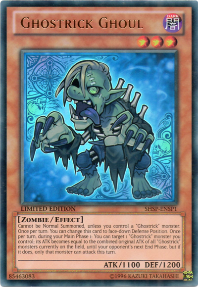 An Ultra Rare "Ghostrick Ghoul" card from the Yugioh Set: Shadow Specters (SHSP).