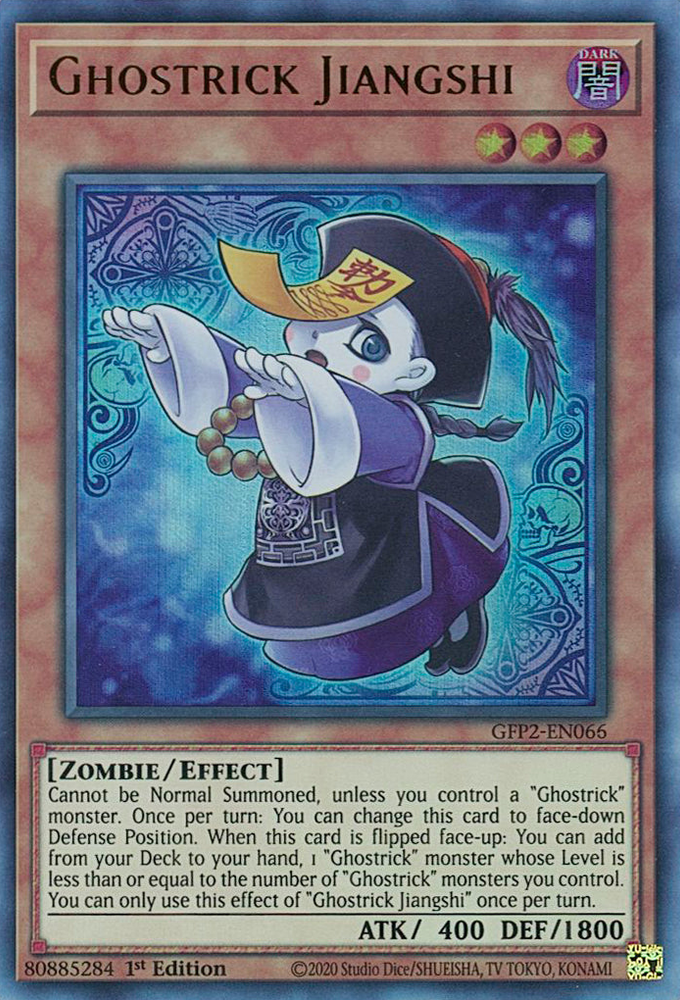 An Ultra Rare "Ghostrick Jiangshi" card from the Yugioh Set: Ghosts From the Past: The 2nd Haunting (GFP2).