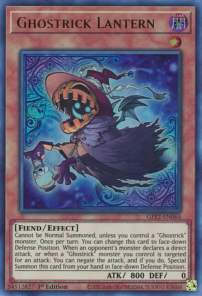  An Ultra Rare "Ghostrick Lantern" card from the Yugioh Set: Ghosts From the Past: The 2nd Haunting (GFP2).