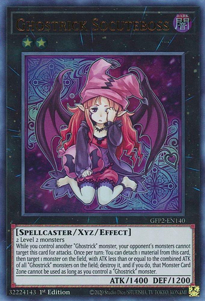 An Ultra Rare "Ghostrick Socuteboss" card from the Yugioh Set: Ghosts From the Past: The 2nd Haunting (GFP2).