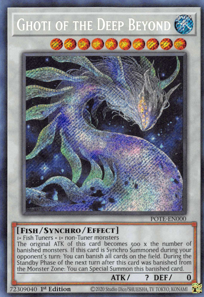 A Secret Rare "Ghoti of the Deep Beyond" card from the Yugioh Set: Power of the Elements.