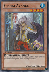 A Super Rare "Gishki Avance" card from the Yugioh Set: Hidden Arsenal 7: Knight of Stars (HA07).