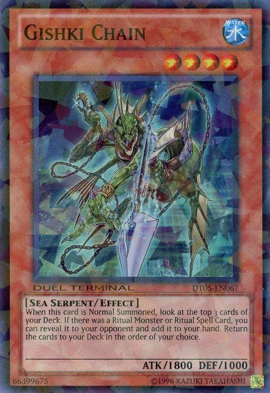 A Duel Terminal Super Rare "Gishki Chain" card from the Yugioh Set: Duel Terminal 5 (DT05).