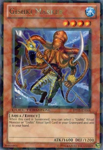 A Duel Terminal Rare "Gishki Marker" card from the Yugioh Set: Duel Terminal 5 (DT05).