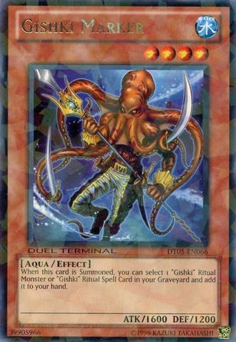 A Duel Terminal Rare "Gishki Marker" card from the Yugioh Set: Duel Terminal 5 (DT05).