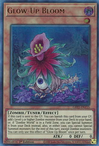  An Ultra Rare "Glow-Up Bloom" card from the Yugioh Set: Ghosts From the Past: The 2nd Haunting (GFP2).