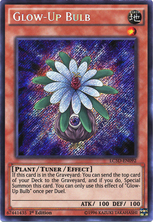 A Secret Rare "Glow-Up Bulb" card from the Yugioh Set: Legendary Collection 5D's (LC5D).