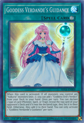 A Super Rare "Goddess Verdance's Guidance" card from the Yugioh Set: Shadows In Valhalla (SHVA).