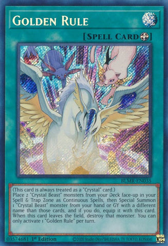 A Secret Rare "Golden Rule" card from the Yugioh Set: Battles of Legend: Monstrous Revenge (BLMR).