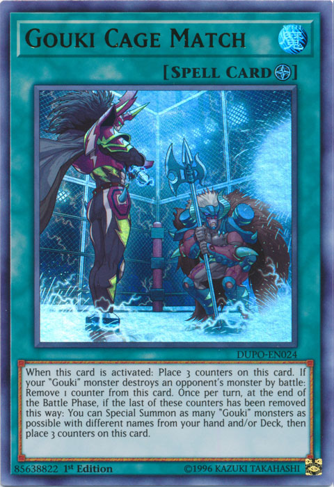 An Ultra Rare "Gouki Cage Match" card from the Yugioh Set: Duel Power (DUPO).
