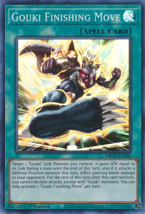 A Super Rare "Gouki Finishing Move" card from the Yugioh 2022 Tin of the Pharaoh's Gods Set (MP22).