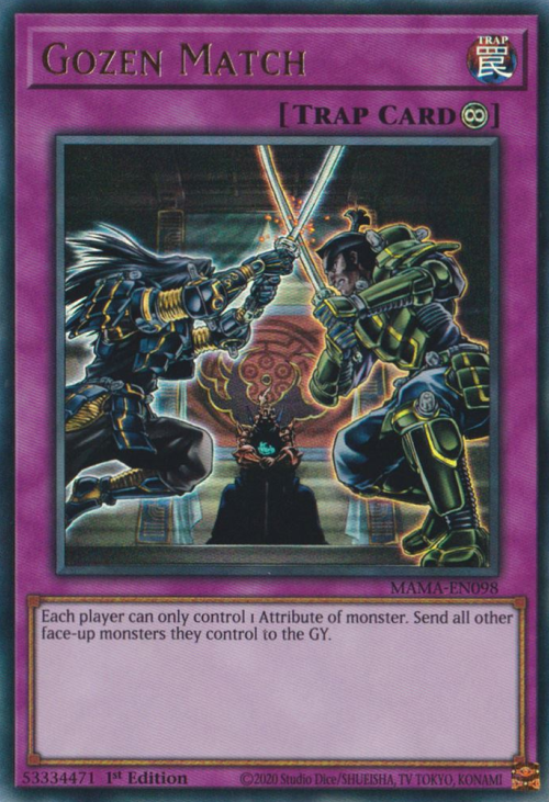 An Ultra Rare "Gozen Match" card from the Yugioh Set: Magnificent Mavens (MAMA).