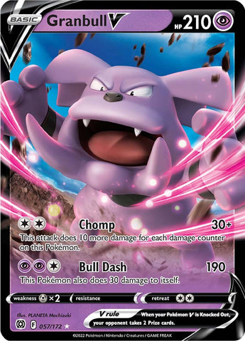 An Ultra Rare "Granbull V" (057/172) card from the Pokemon Set: Brilliant Stars.