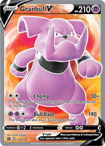 An Ultra Rare "Granbull V" (159/172) card from the Pokemon Set: Brilliant Stars.