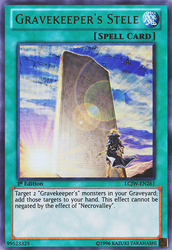 An Ultra Rare "Gravekeeper's Stele" card from the Yugioh Set: Legendary Collection 4: Joey's World (LCJW).