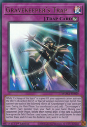 An Ultra Rare "Gravekeeper's Trap" card from the Yugioh Set: Magnificent Mavens.