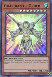 An Ultra Rare "Guardian of Order" card from the Yugioh Set: Battles of Legend: Hero's Revenge (BLHR).