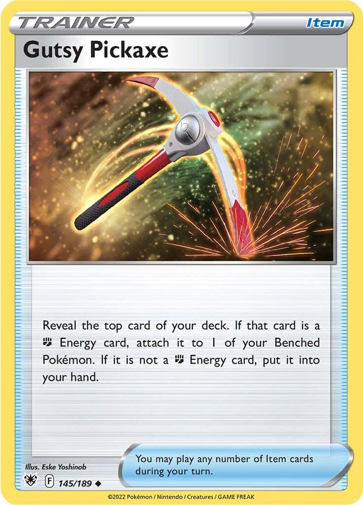 An Uncommon "Gutsy Pickaxe" card from the Pokemon Set: Astral Radiance.