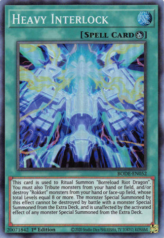  A Super Rare "Heavy Interlock" card from the Yugioh Set: Burst of Destiny.