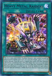 An Ultra Rare Blue "Heavy Metal Raiders" card from the Yugioh Set: Legendary Duelists: Season 1.