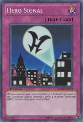 A Super Rare "Hero Signal" card from the Yugioh Set: Ra Yellow Mega Pack (RYMP).