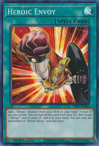  A Super Rare "Heroic Envoy" card from the Yugioh Set: Dimension Force.