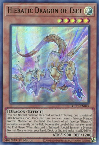 An Ultra Rare "Hieratic Dragon of Eset" card from the Yugioh Set: Ghosts From the Past (GFTP).