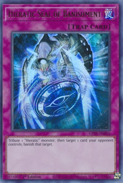 An Ultra Rare "Hieratic Seal of Banishment" card from the Yugioh Set: Ghosts From the Past (GFTP).