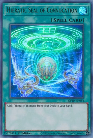 An Ultra Rare "Hieratic Seal of Convocation" card from the Yugioh Set: Ghosts From the Past (GFTP).