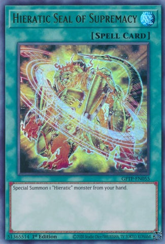 An Ultra Rare "Hieratic Seal of Supremacy" card from the Yugioh Set: Ghosts From the Past (GFTP).