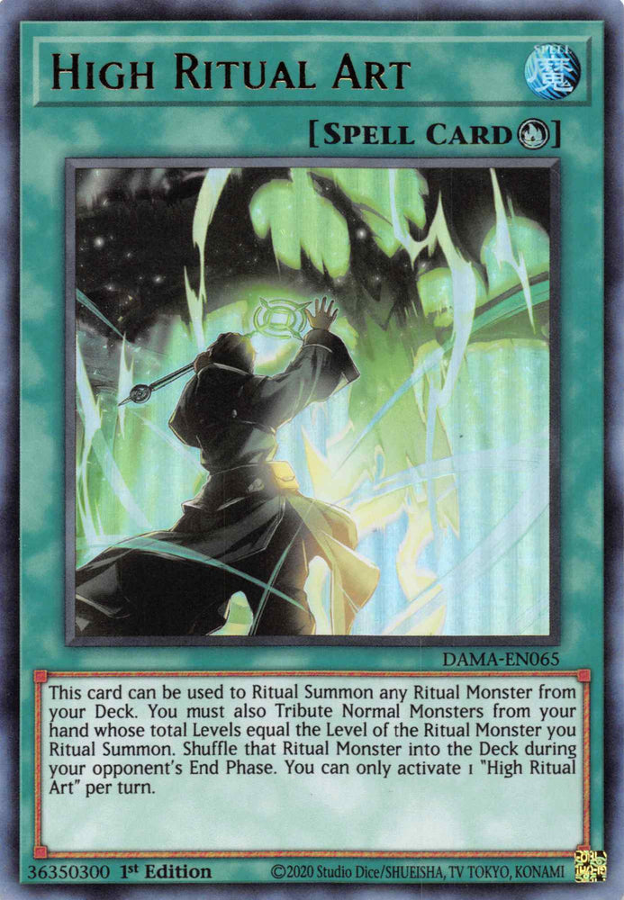  An Ultra Rare "High Ritual Art" card from the Yugioh Set: Dawn of Majesty (DAMA).