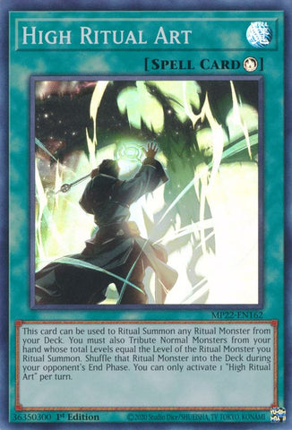  A Super Rare "High Ritual Art" card from the Yugioh 2022 Tin of the Pharaoh's Gods set.