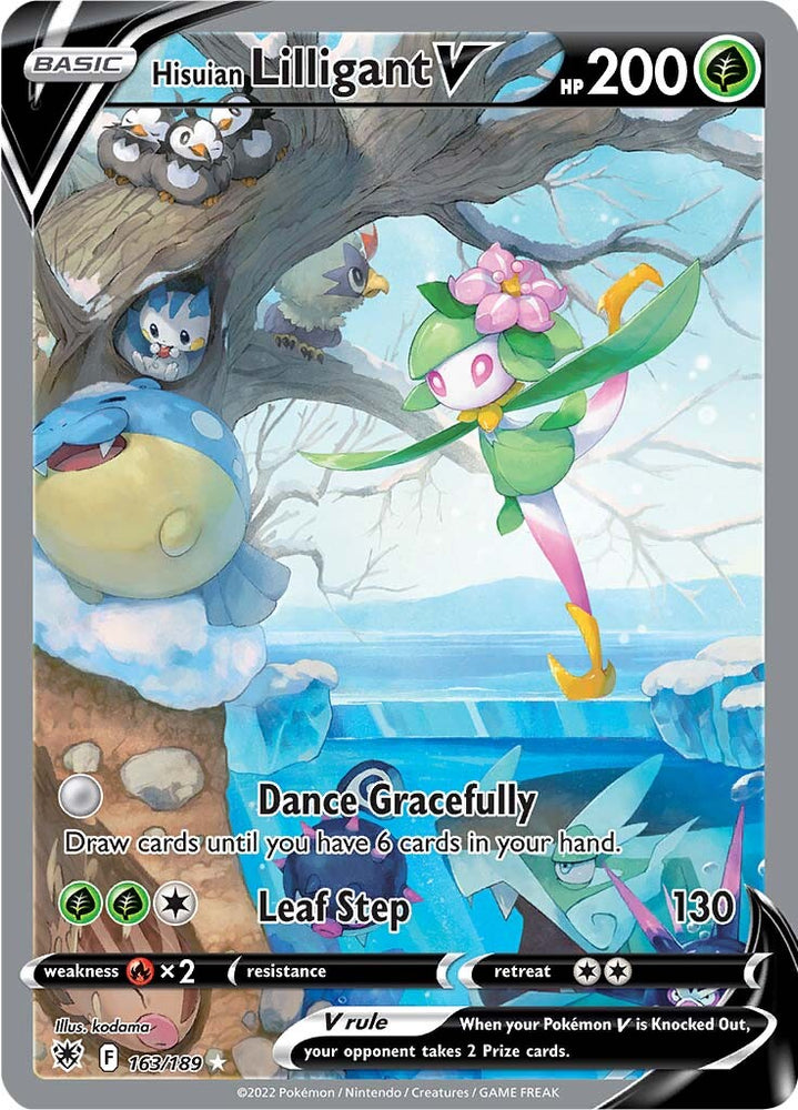 An Ultra Rare "Hisuian Lilligant V" (163/189) card from the Pokemon Set: Astral Radiance.
