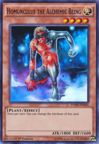 A Super Rare "Homunculus the Alchemic Being" card from the Yugioh Set: Fusion Enforcers (FUEN).